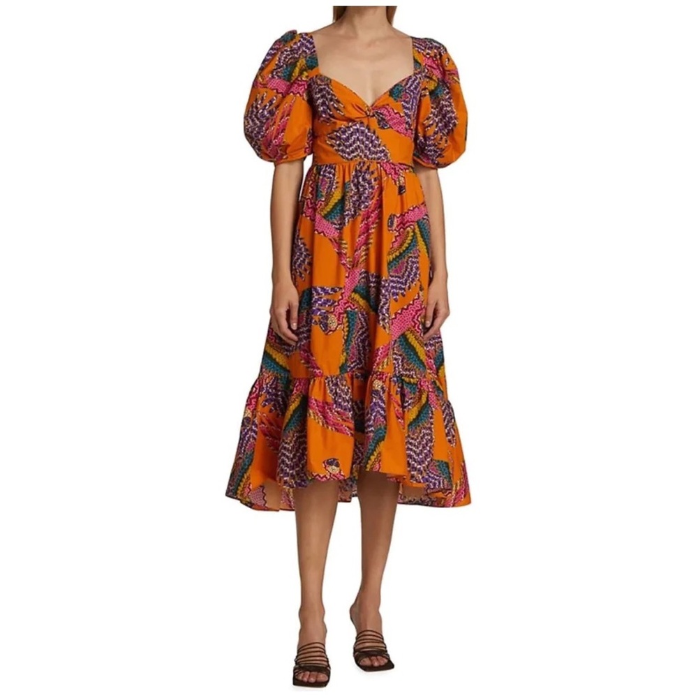 NWT Farm Rio Macaw Puff Sleeve Midi Dress